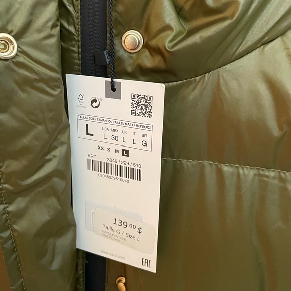 NWT Green Zara puffer size Large - Picture 4 of 5